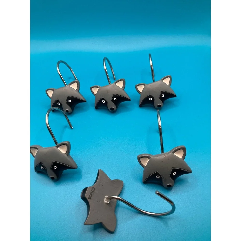 Kids Shower Curtain Hooks & Toothbrush Holder Set Multi Woodland Animals